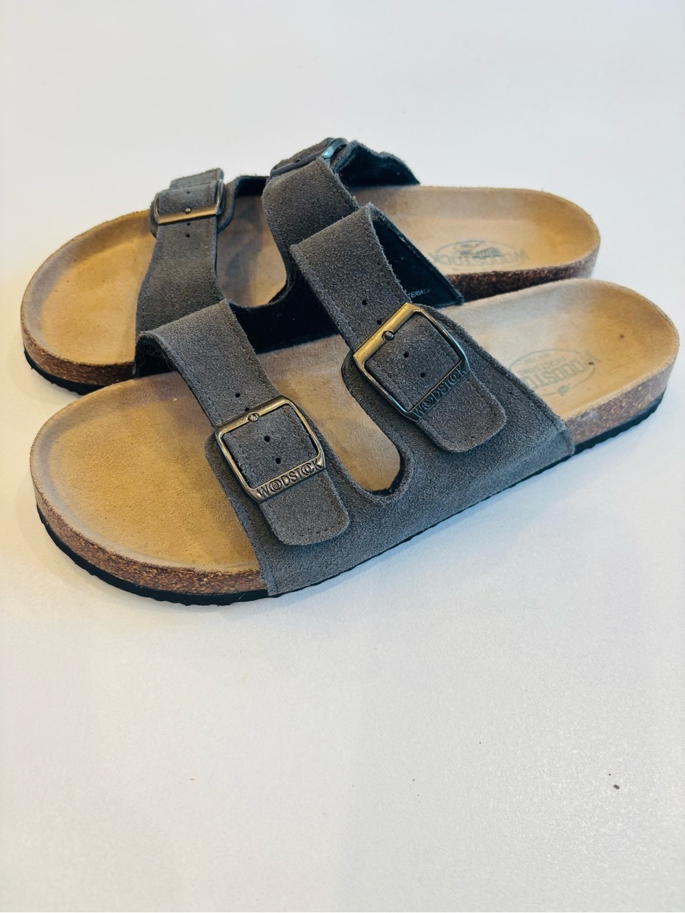 Woodstock Vintage Leather Suede Double-Buckle Slide Sandals - Gray Men’s size 9 - Picture 5 of 10